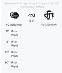 FC Mümliswil: 3. Mannschaft: Empfindliche Auswärtsniederlage
